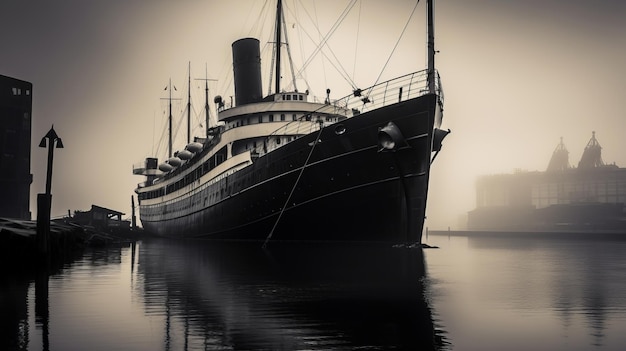 Vieux navire noir et blanc rétro vintage