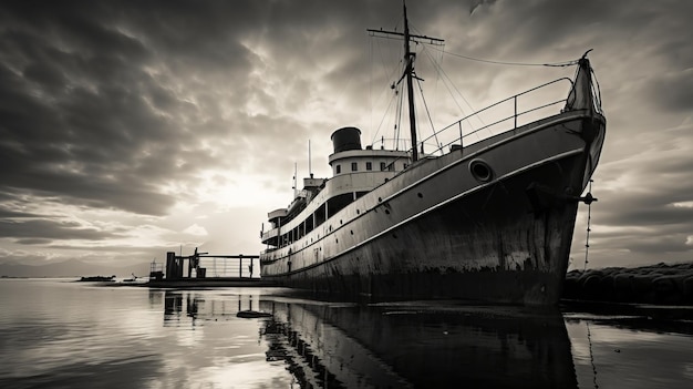 Photo vieux navire noir et blanc rétro vintage