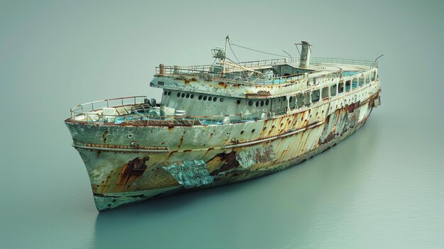 Photo vieux navire rouillé et abandonné le navire coule lentement dans l'eau