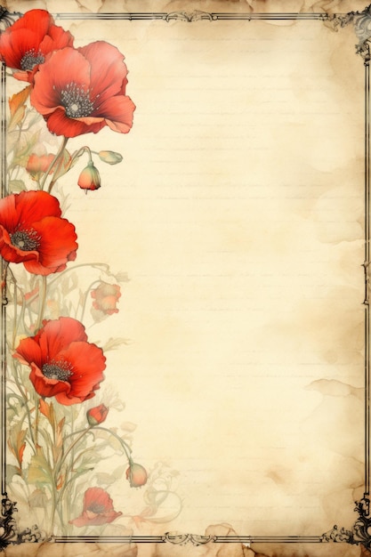 Vieux papier vintage avec des ornements et des fleurs IA générative