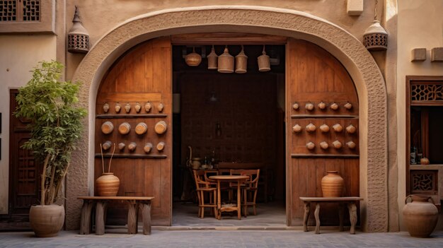 Vieux quartier historique de Dubaïancienne porte en bois arabe