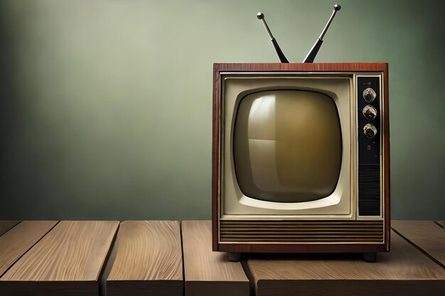 vieux récepteur de télévision vintage dans une pièce en bois