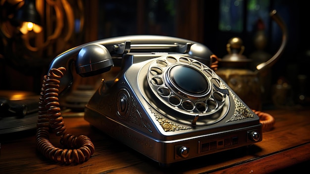 Vieux téléphone vintage sur la table en bois