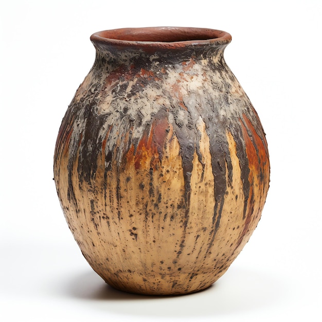 Vieux vase d'argile isolé sur fond blanc