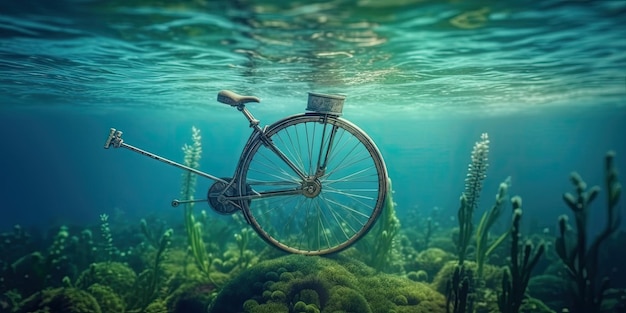 vieux vélo sous l'eau ai génératif