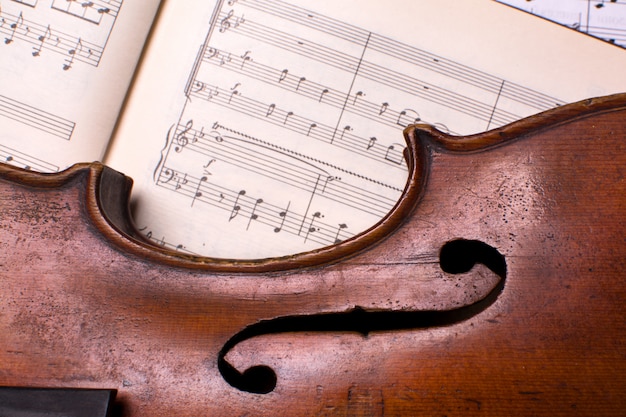 Vieux Violon Sur Les Notes De Musique