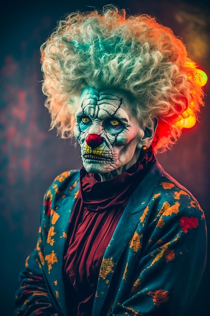 Vieux visage féminin de clown et maquillage coloré