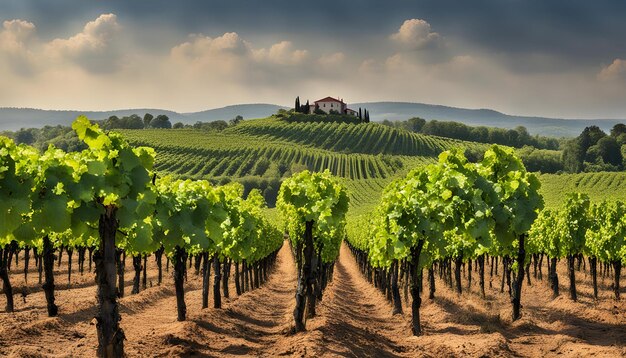 Photo une vigne avec une maison sur la colline