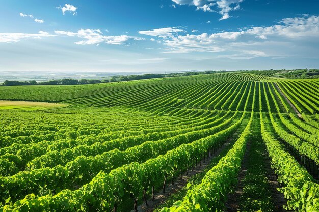 Une vigne avec des rangées de vignes vertes