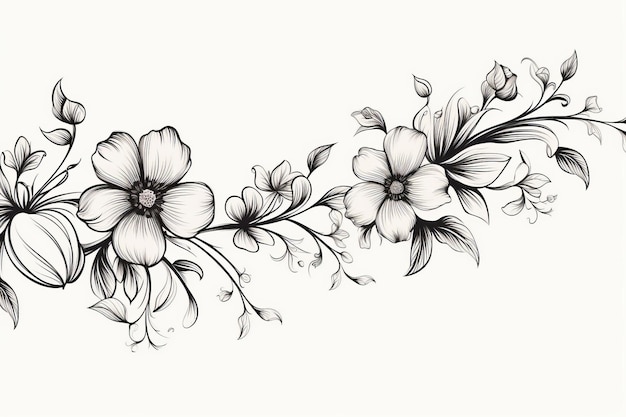 Vignes en fleurs Une superbe bordure de dessin au trait floral