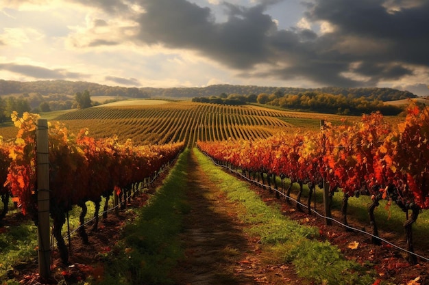 Un vignoble au ciel nuageux