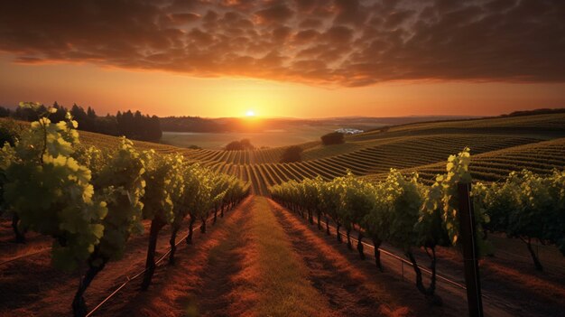 Vignoble avec rangées de vignes en arrière-plan