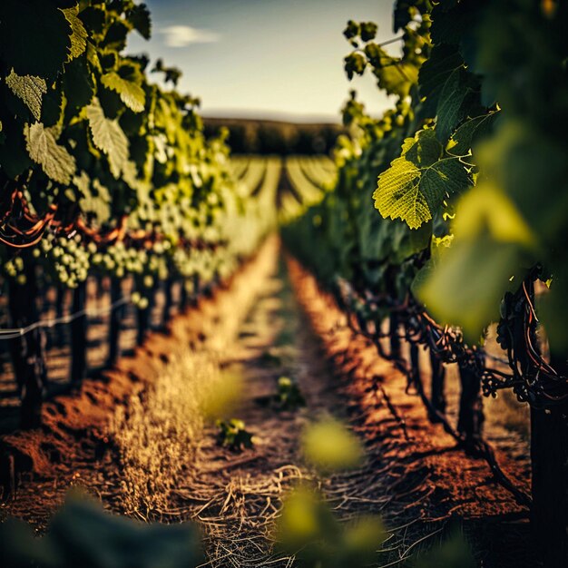 Vignoble avec rangées de vignes IA générative