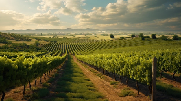 Un vignoble tranquille avec des rangées de vignes photoréaliste HD 4K