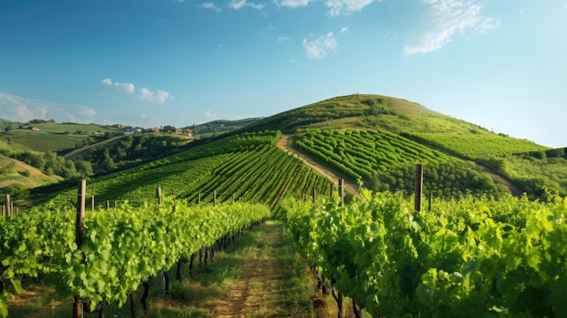 Un vignoble vert sur une colline