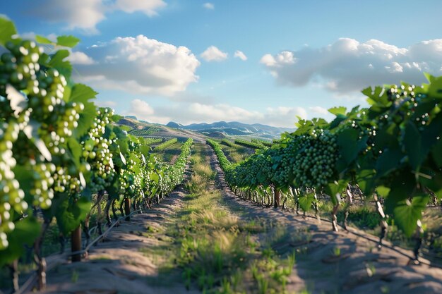 Photo des vignobles étendus, pleins de raisins mûrs.