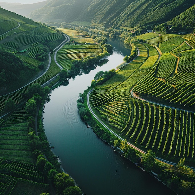 Photo les vignobles romantiques de la vallée du rhin et le paysage fluvial