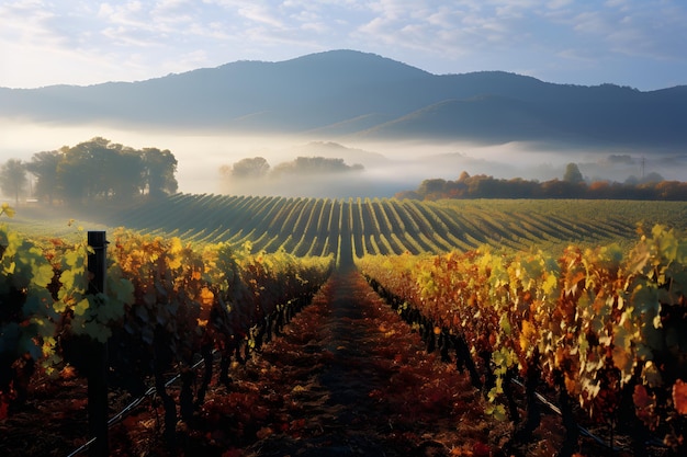 vignobles vallonnés dans leur splendeur automnale capturant l'essence de l'équinoxe dans les régions viticoles