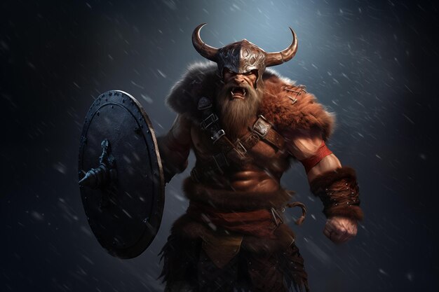 Photo viking berserker avec fourrure d'animal et casque ia générative