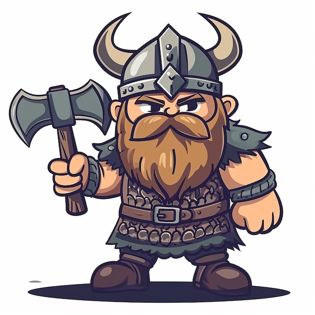 Photo un viking de dessin animé avec une barbe et un marteau