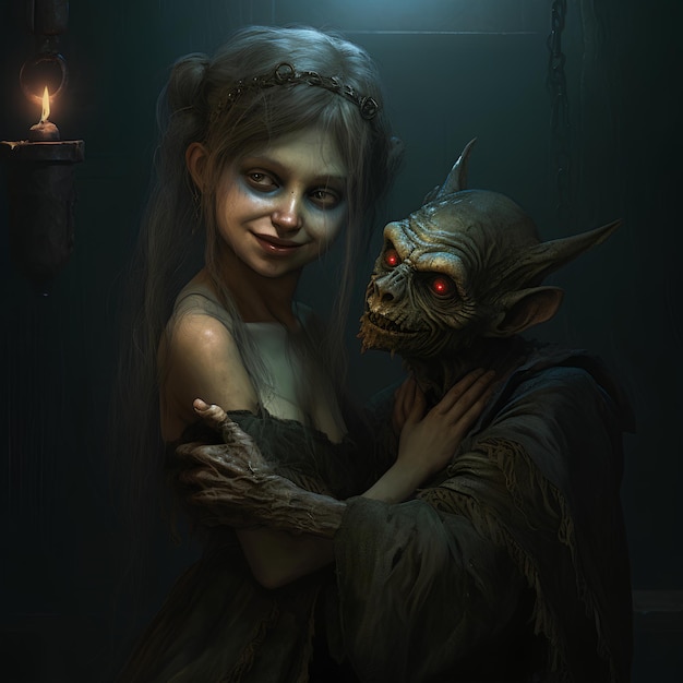 Photo une vilaine sorcière tient captive une jeune femme