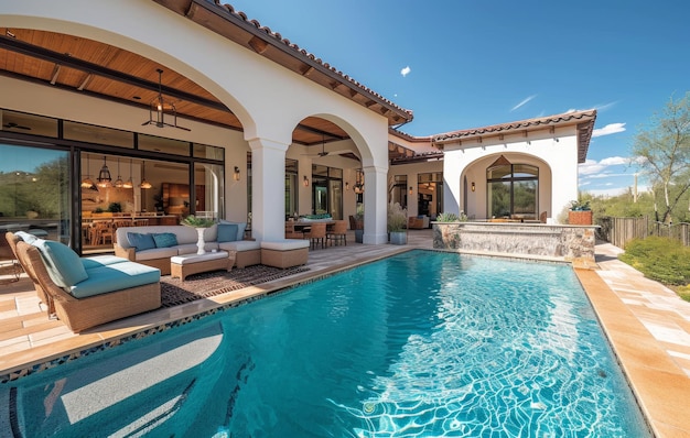 une villa en Arizona avec une piscine et un salon