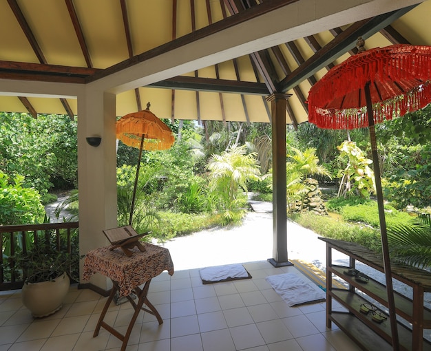 villa sur une île tropicale de palmiers Maldives