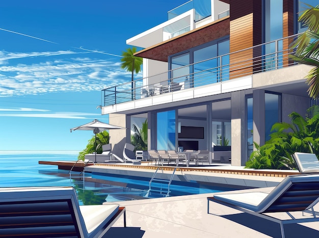 Villa de luxe moderne sur la plage avec piscine à débordement