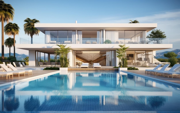Villa de luxe moderne Rendu 3d d'un projet d'architecture immobilière avec piscine