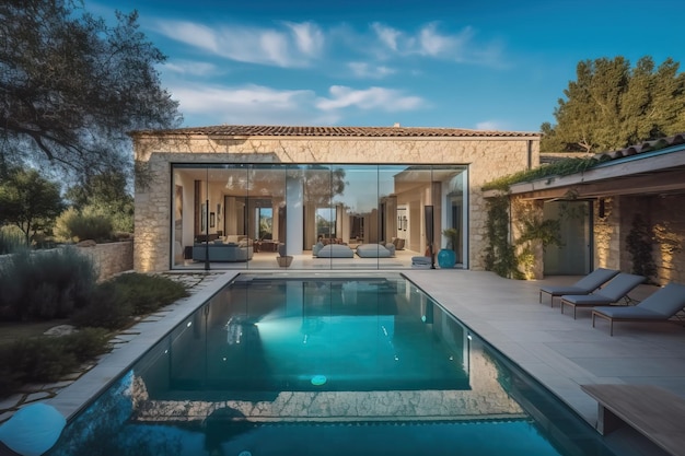 Villa de luxe en pierre classique mise à jour avec piscine et jardin générative ai