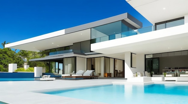 Villa de luxe avec piscine design contemporain spectaculaire art numérique immobilier maison et propriété