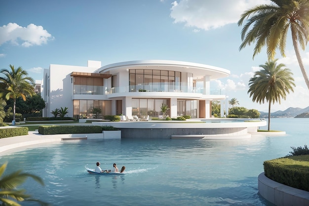 villa de luxe avec piscine design contemporain spectaculaire art numérique immobilier maison et propriété