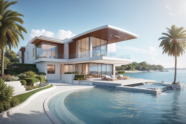villa de luxe avec piscine design contemporain spectaculaire art numérique immobilier maison et propriété