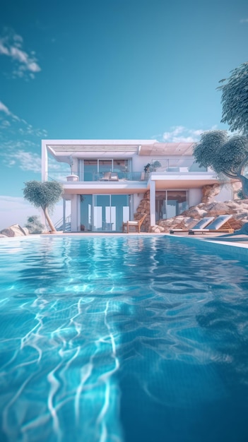 Villa de luxe avec piscine à l'infini IA générative