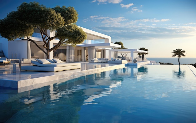 Villa de luxe Rendu 3d d'un projet d'architecture immobilière avec piscine