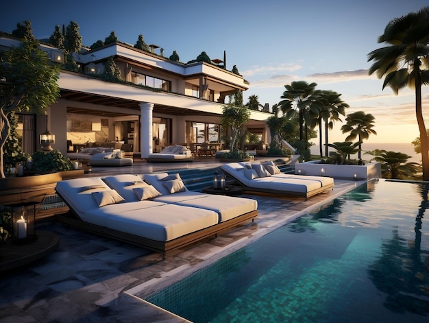Villa moderne en 3D avec piscine et salon