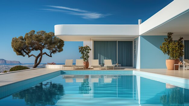 Photo villa moderne avec grande terrasse et piscine design luxueux et minimaliste ai génératif