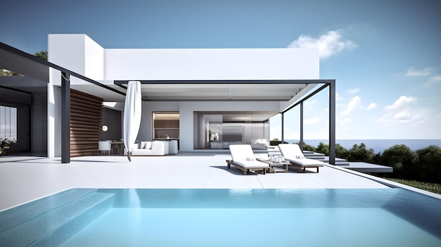 Une villa moderne avec une piscine au premier plan
