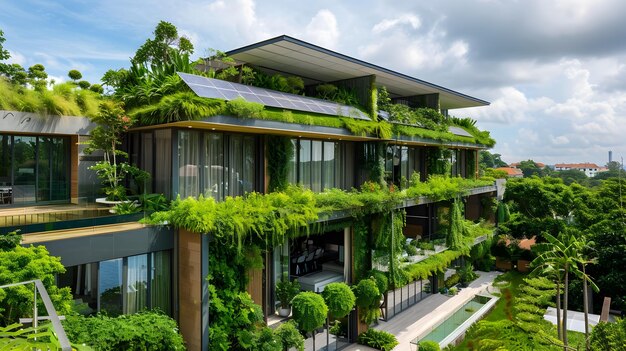 Villa moderne avec un toit couvert de verdure