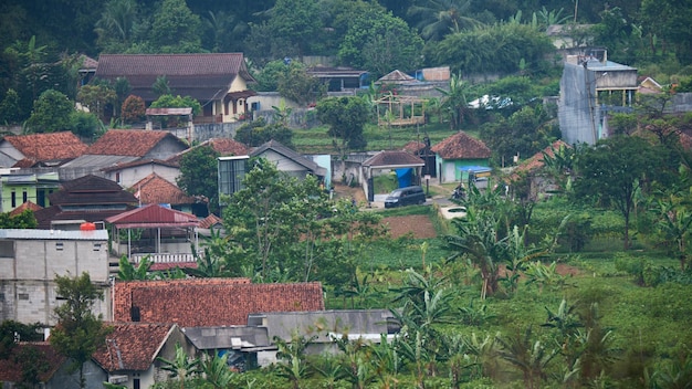 Photo un village au toit rouge et au toit bleu