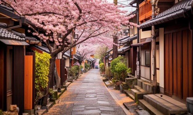 village coréen avec une fleur de sakura