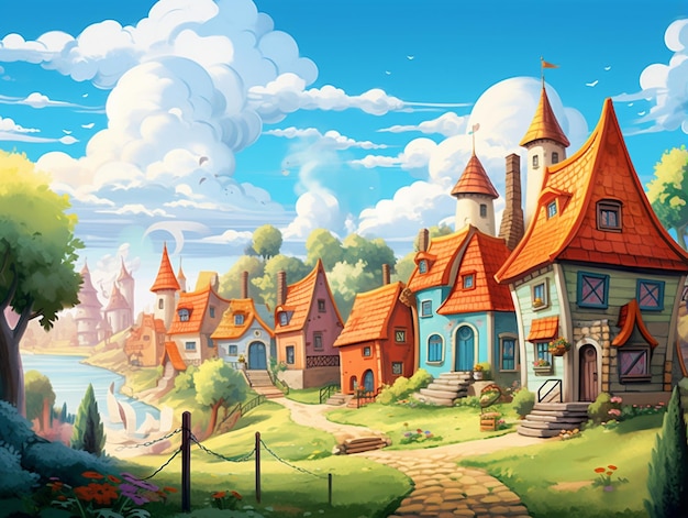 village de dessins animés 2D