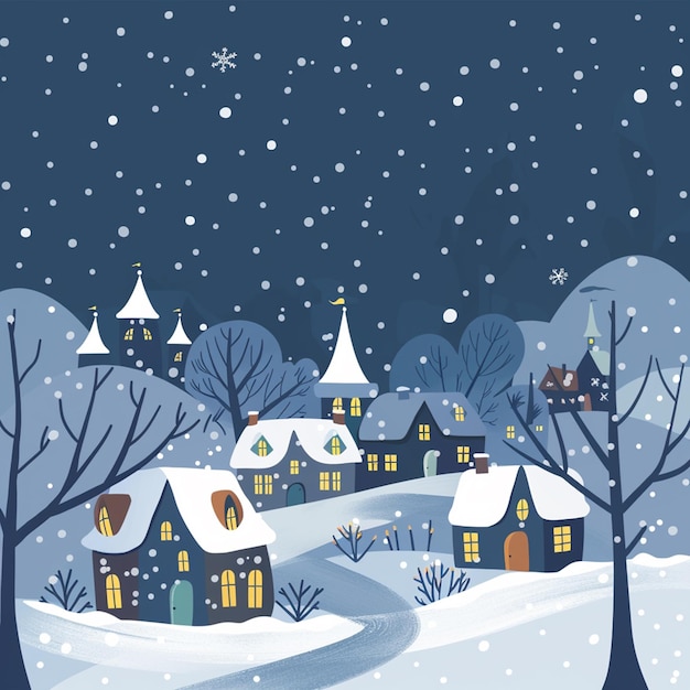 Le village d'hiver affiche avec de belles maisons confortables la terre et les montagnes sont couvertes de neige