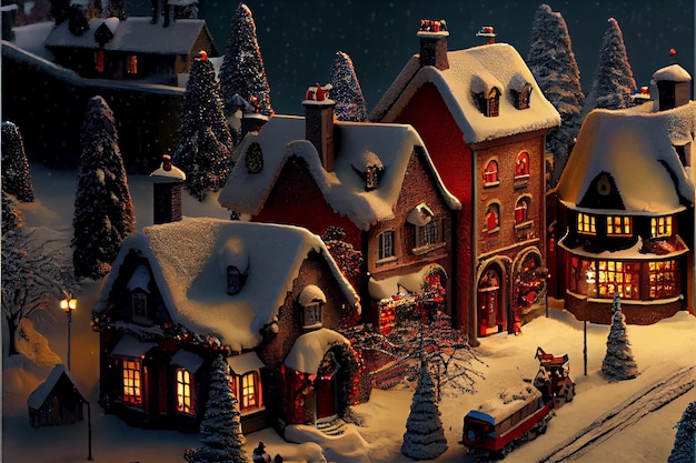 Le village d'hiver décore le rendu 3D du festival Joyeux Noël