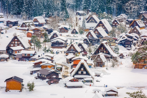 Village d'hiver de Shirakawago au Japon