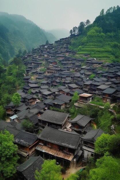 Photo le village de lijiang est entouré de montagnes et de rizières verdoyantes.