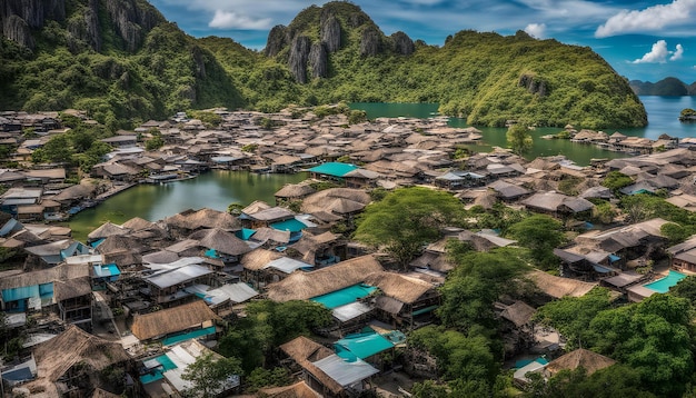 un village avec des maisons et des arbres en arrière-plan