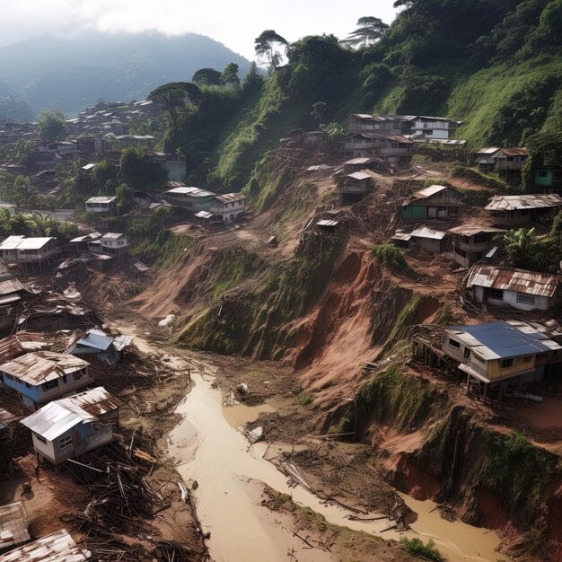 Photo un village avec des maisons sur le côté