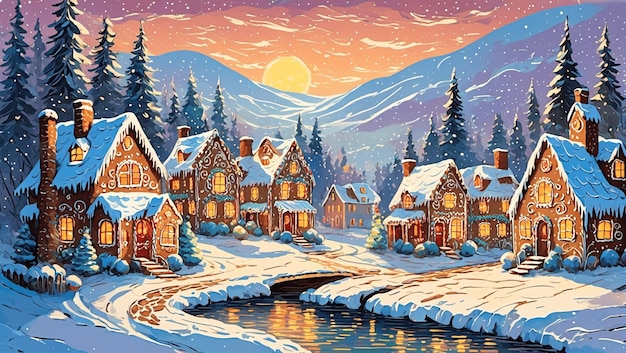 Photo le village des maisons de pain d'épice de noël