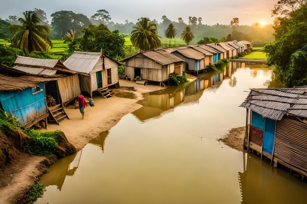 un village avec des maisons sur le rivage